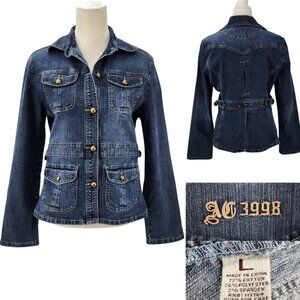 Access Jeans AC 3998 Womens Large Safari Denim Jacket w Pockets & Split Back Hem